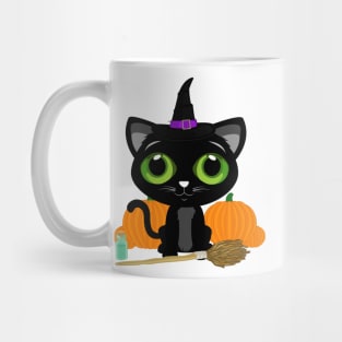 Black Kitten Witch Mug